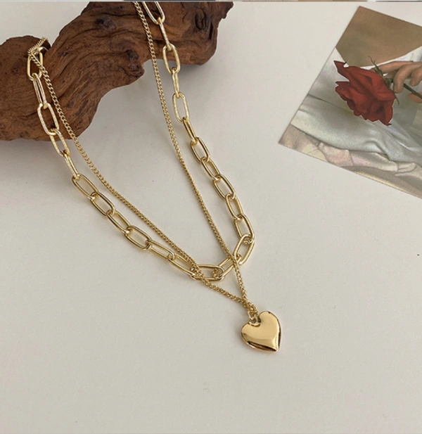 Two layer Heart Chain - Gold